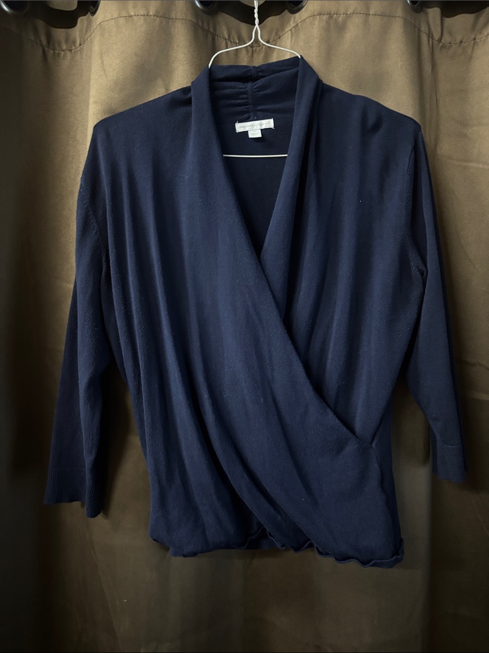 Eileen Fisher Navy Wrap-Front V-Neck Lightweight Sweater